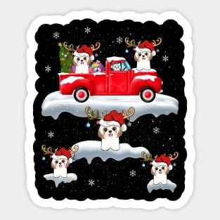 Xmas Lights - Shih Tzu Dog Riding Red Truck Christmas Sticker